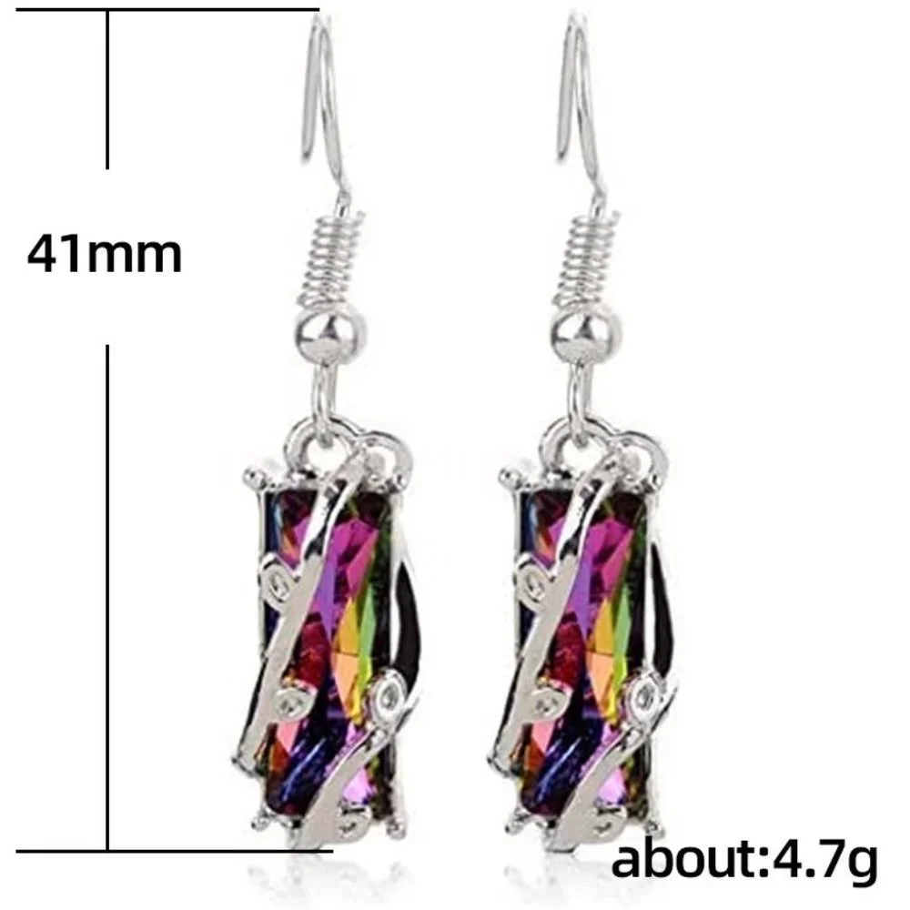 "Colorful Crystal Clear Delicate Silver Plated Colorful Dangle Earrings, VP1008 - Picture 5 of 5